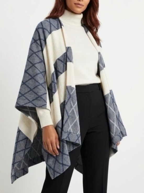 Tory Burch Sweaters - Tory Burch Ryder Poncho Shawl Wrap Navy Cream Geometric Stripe Boho Travel